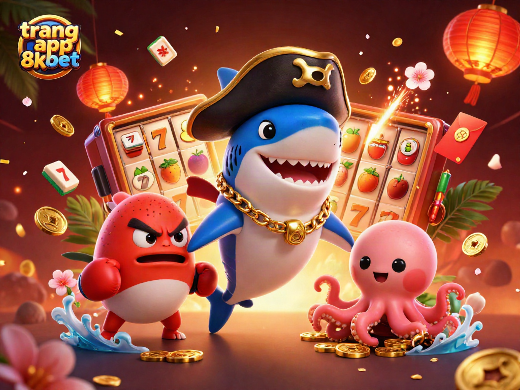 Engage with the trang app 8xbet for vibrant casino fun featuring a pirate shark and octopus.