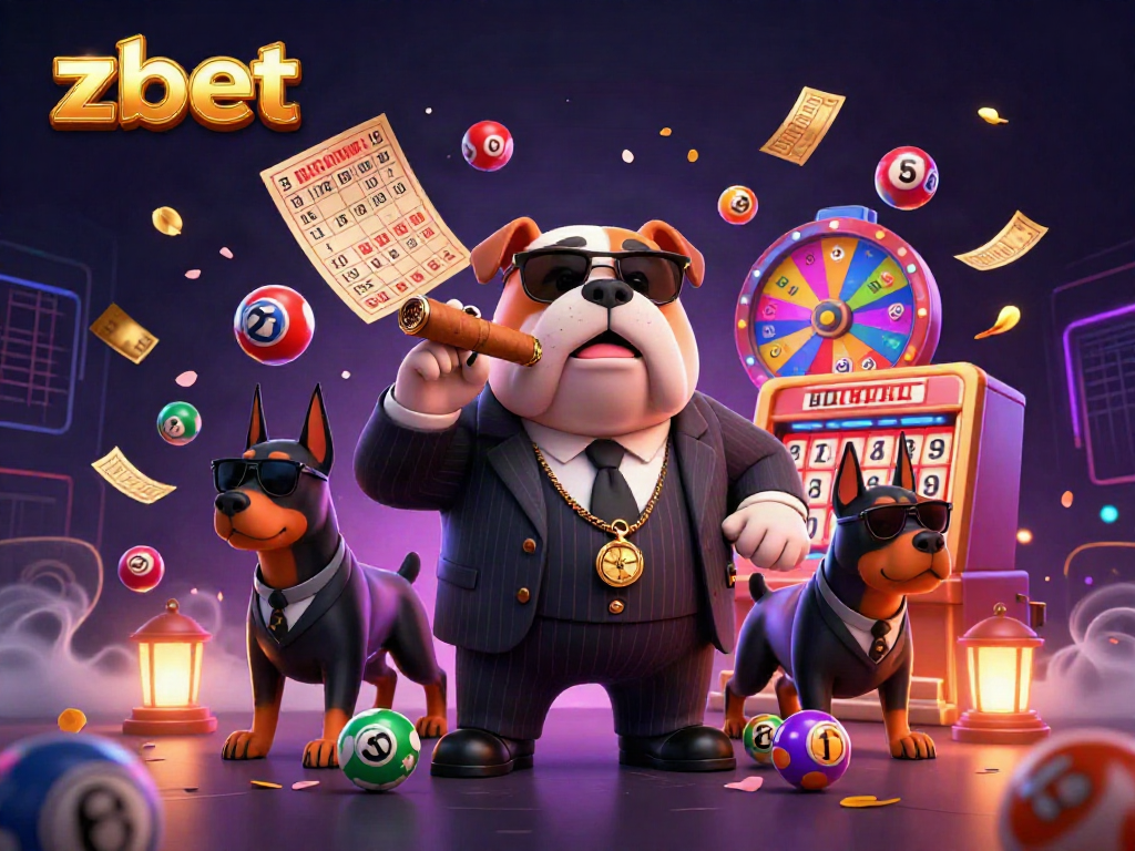 Experience the excitement of zbet with fun lottery games and dynamic graphics featuring a cartoon mafia boss and bodyguards.