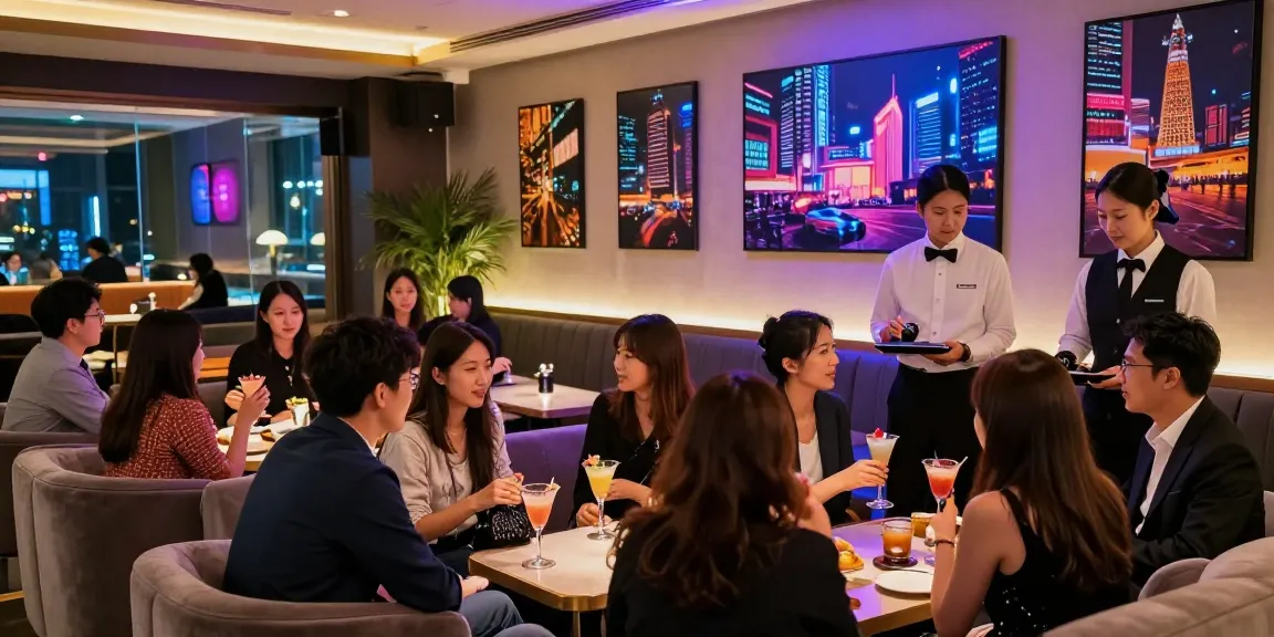 강남 타이밍의 고급스러운 유흥 공간에서의 손님들 모습