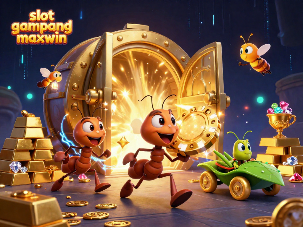 Menangkan slot gampang maxwin dengan gambar tim semut 3D membawa chip poker emas yang besar.