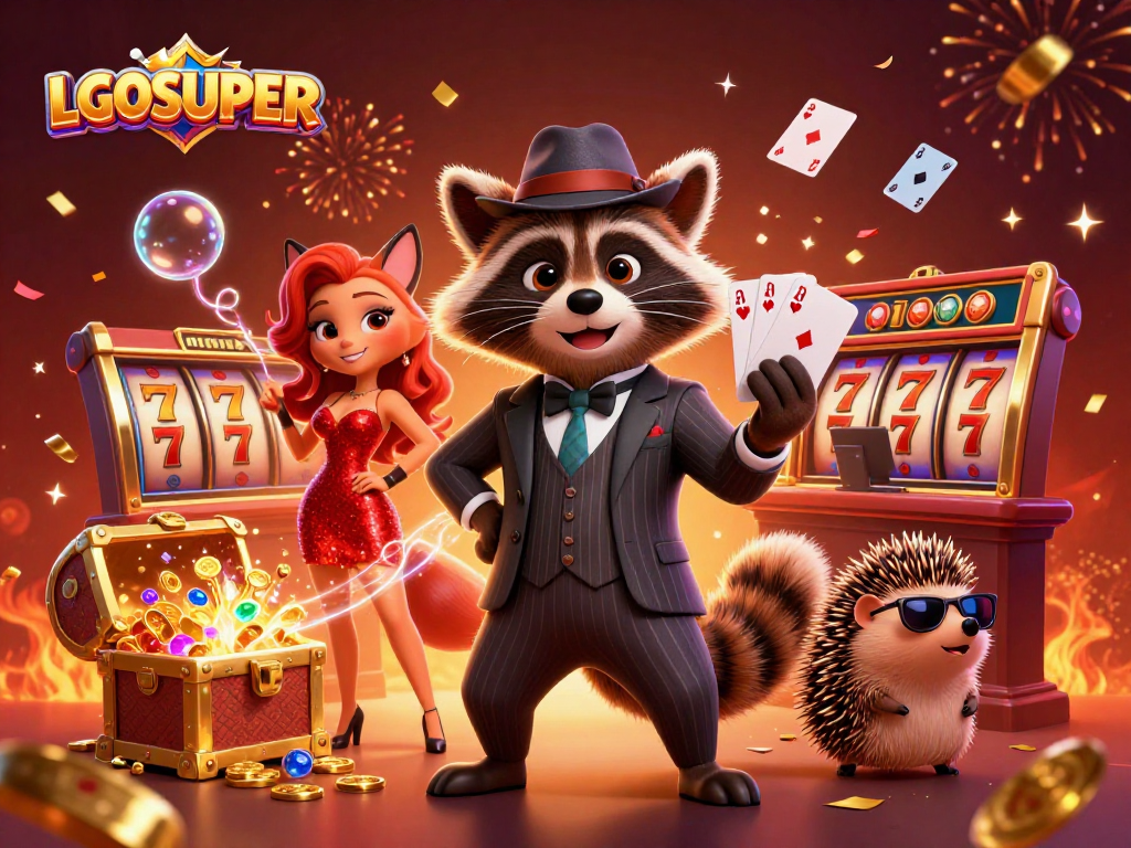 Experience thrilling gameplay with LGOSUPER at a vibrant casino featuring a royal flush hand.