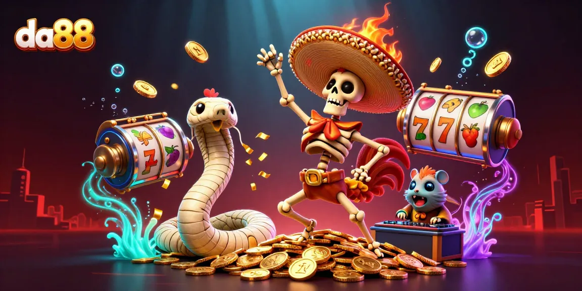 Experience the thrill of da88 with a vibrant casino scene featuring animated characters and rich gambling elements.