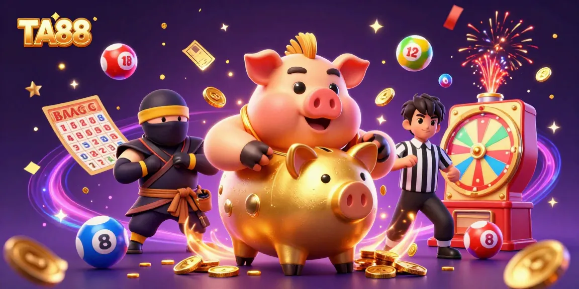 Win big with TA88 in this vibrant 3D casino scene featuring colorful elements and energetic characters.
