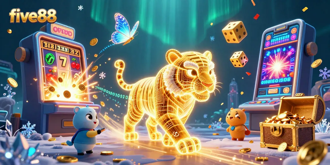 Explore thrilling wins and casino excitement with five88's vibrant gaming illustration.