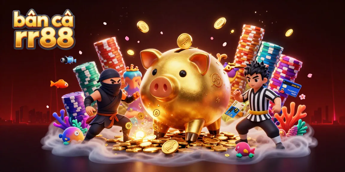 Bắn cá rr88 highlights the thrilling underwater battle with golden coins and dynamic characters.