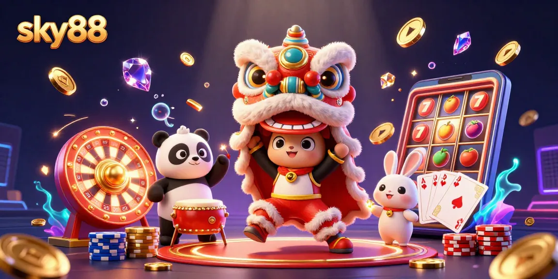 Experience the excitement of sky88 with dynamic casino visuals of lively characters and games.