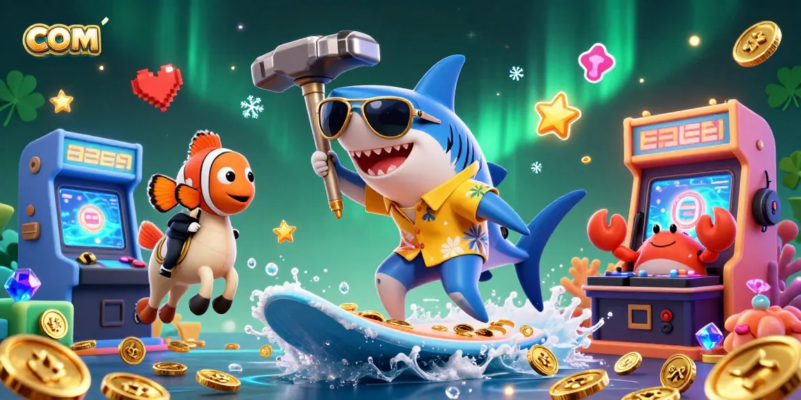 Surf the wave of gold coins with com, where a shark in shades and a clownfish on seahorse meet casino fun!