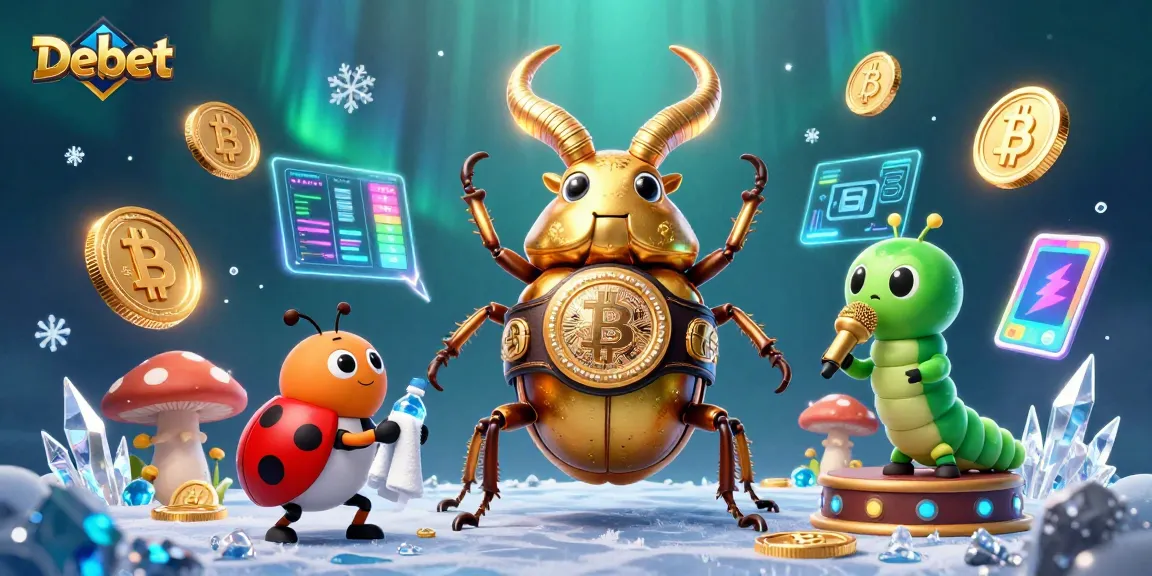 Bet on Debet to win with giant characters and crypto coins dynamically illustrated in the casino