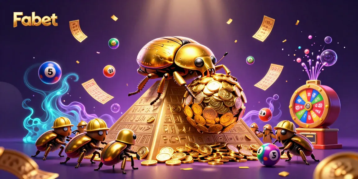 Engaging Fabet casino scene with golden beetles and dynamic lottery elements.