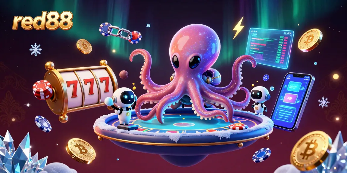 Experience thrilling gameplay at red88 while an alien octopus hosts a holographic poker game.