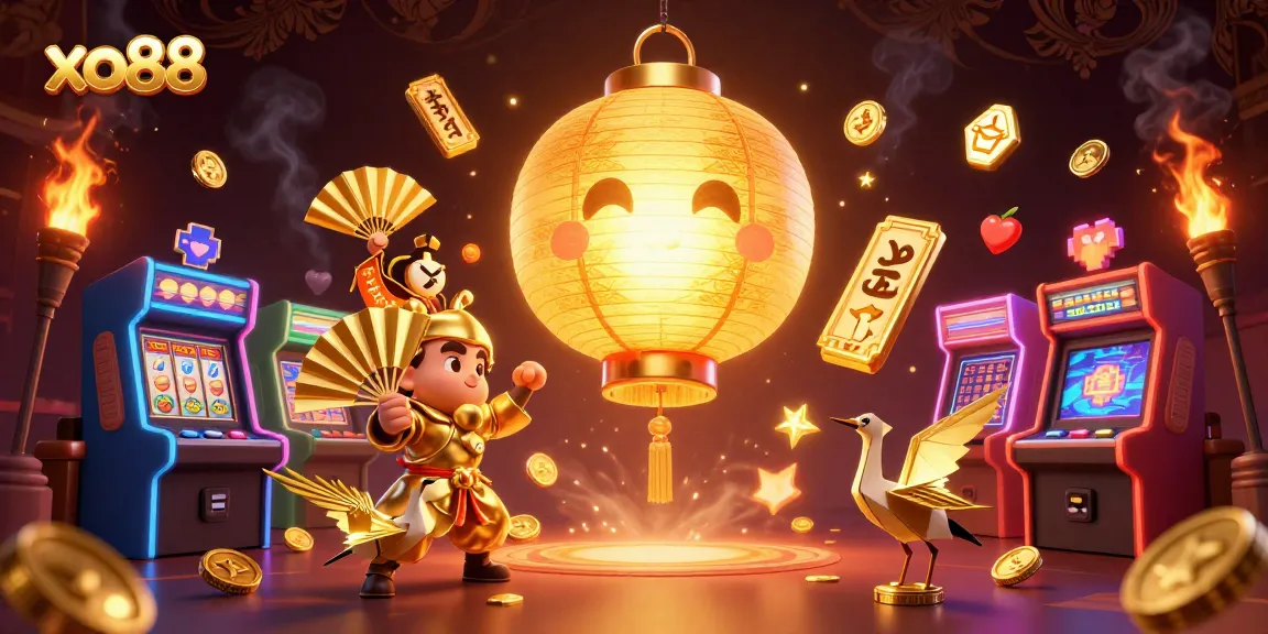 Experience the thrill of xo88 casino with vibrant golden lanterns and dynamic slot reels.