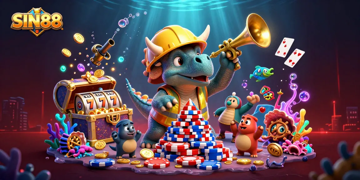 SIN88 interactive gaming scene with vibrant characters celebrating jackpot wins