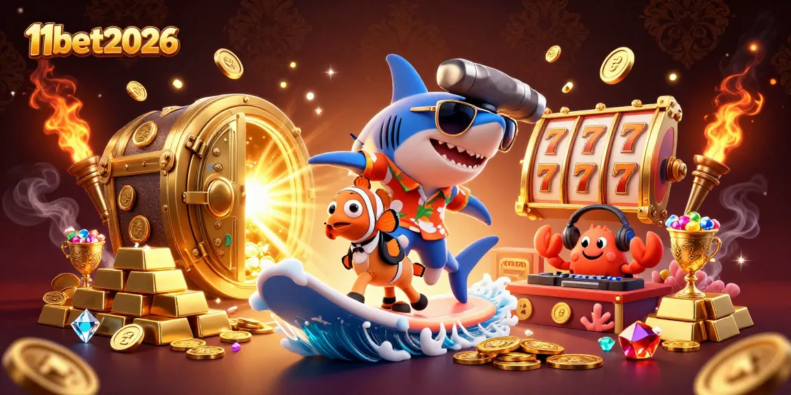 Experience the thrill of winning at 11bet2026 with a vibrant, cartoon casino illustration.