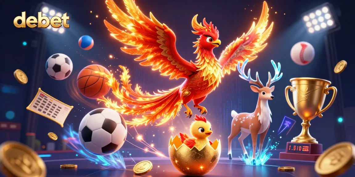 Spark exciting sports betting action with debet, depicted through a vibrant phoenix scene.