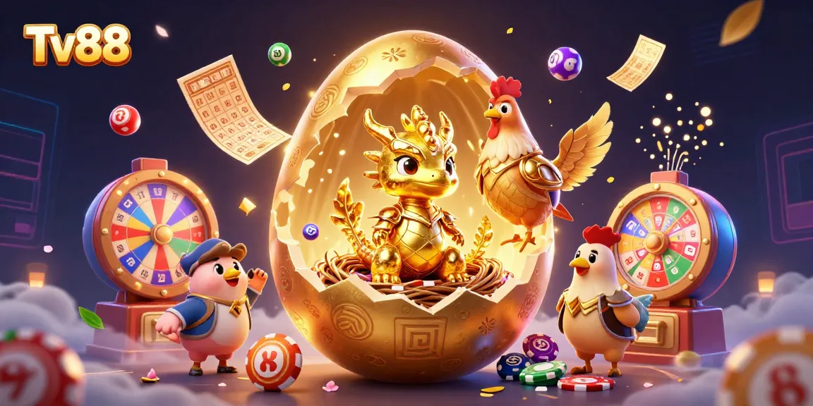 Experience thrilling wins with Tv88 amidst a vibrant casino scene featuring gold dragon and lottery elements.