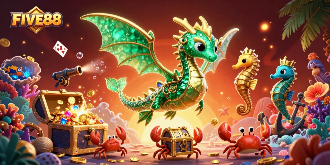 Engage in the world of FIVE88 with a vibrant underwater casino adventure featuring magical creatures and treasure.