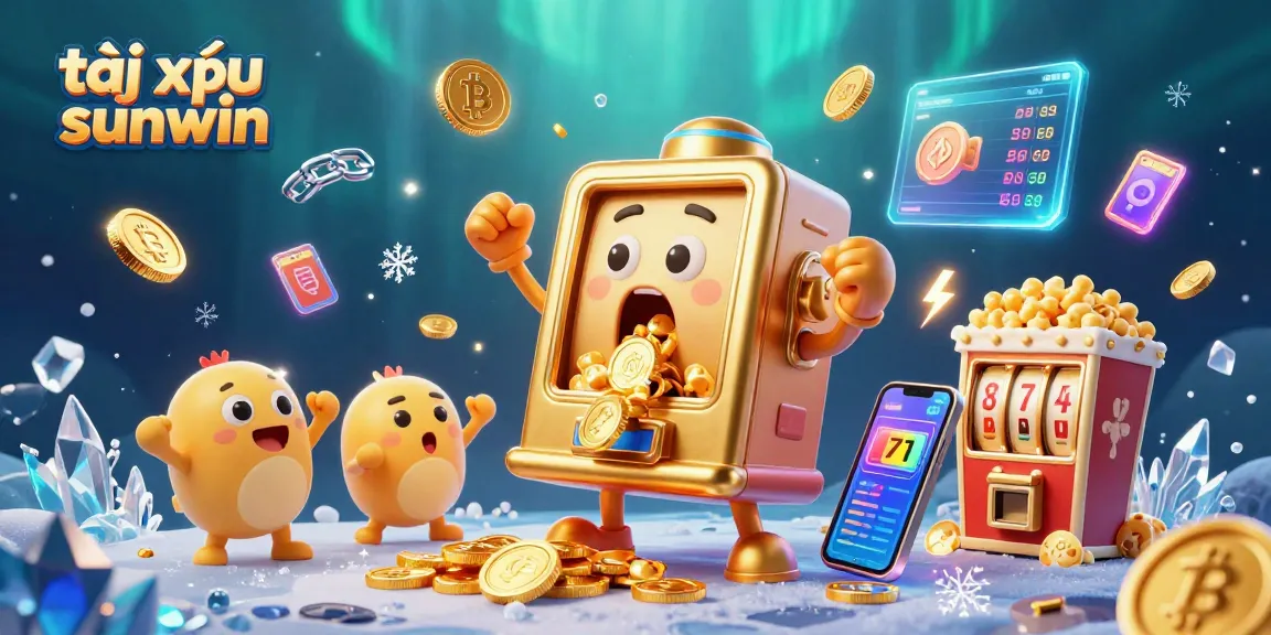Play tài xỉu sunwin with animated slot machines hitting jackpots while coins pour in a vibrant scene.
