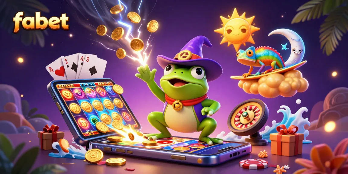 Engage in thrilling games with fabet as a wizard frog conjures coins in vibrant casino art.