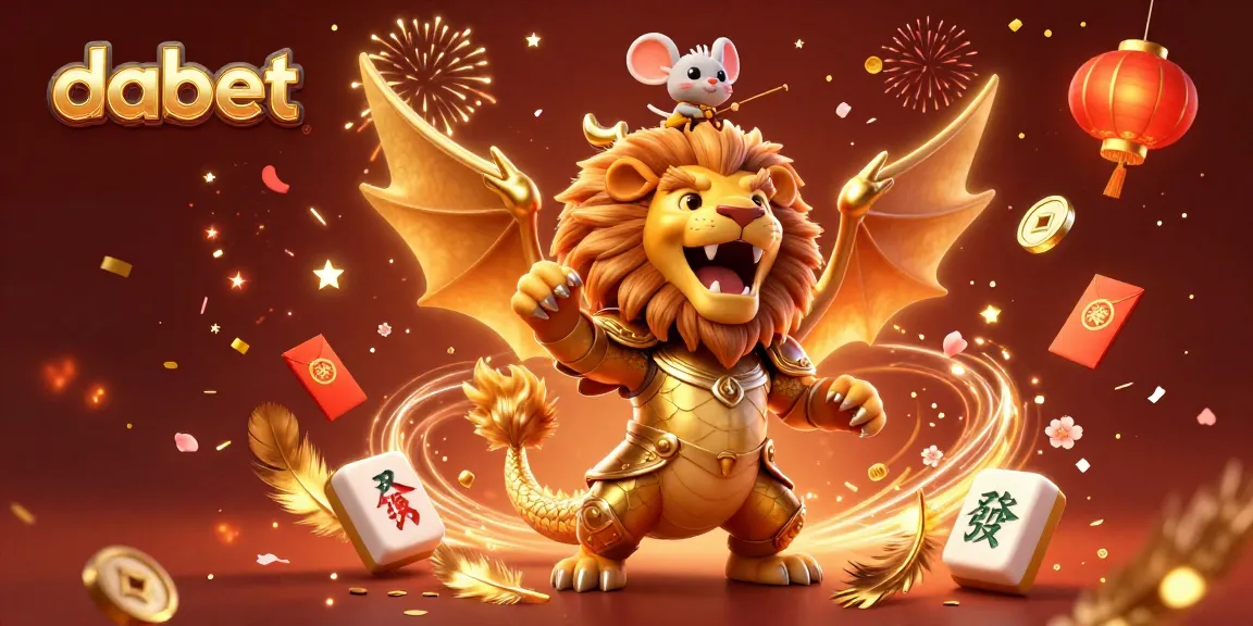 dabet showcases a triumphant chimera and mouse jockey amidst vibrant casino elements celebrating a winning moment.