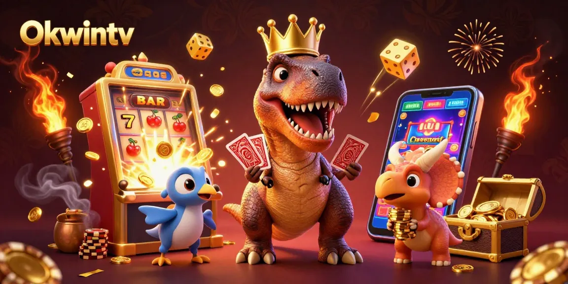 Okwintv's vibrant gaming scene featuring T-Rex and friends showcasing thrilling slot experiences.