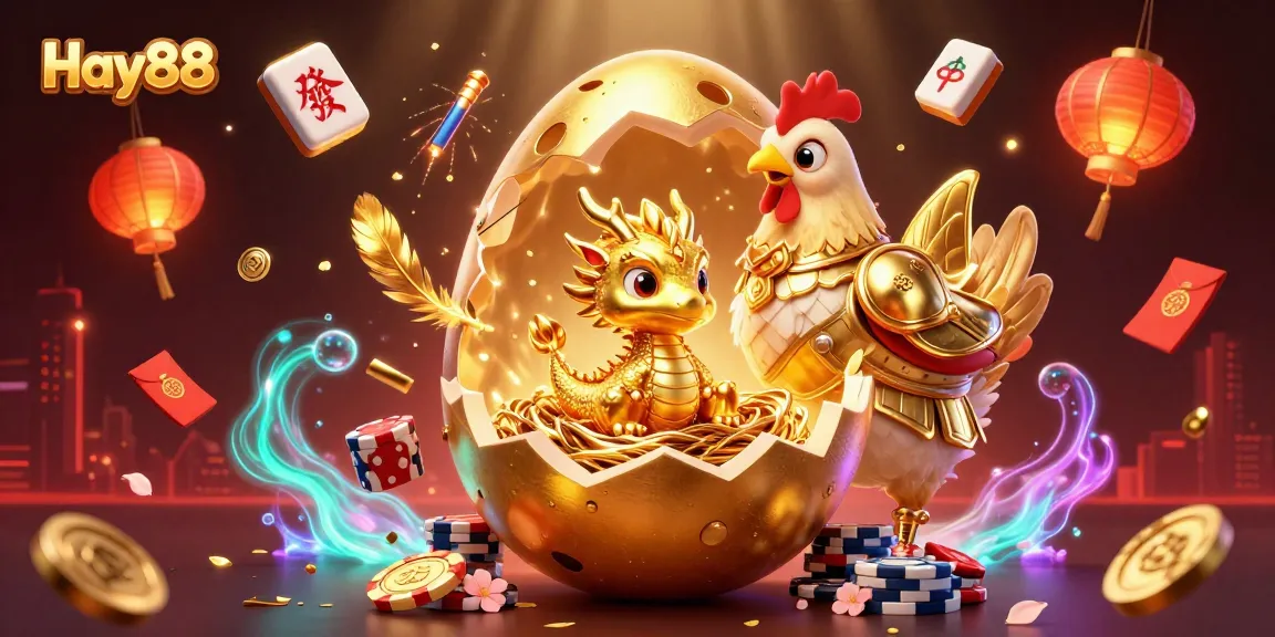 Experience thrilling gaming at Hay88 with a mystical golden dragon and vibrant casino elements.