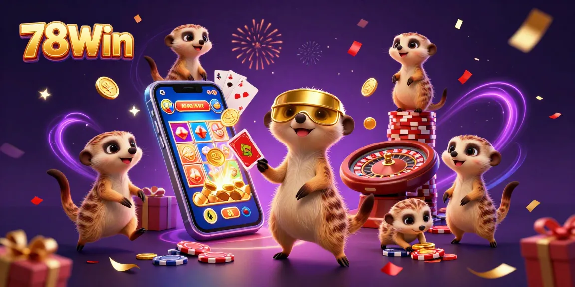 Experience the excitement of 78Win's casino with meerkats, colorful games, and jackpots!