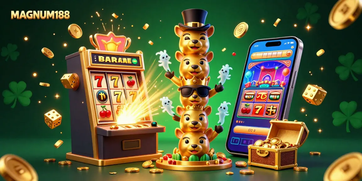 Experience the thrill of magic at MAGNUM188 with a vibrant golden totem pole amidst a dynamic casino scene.
