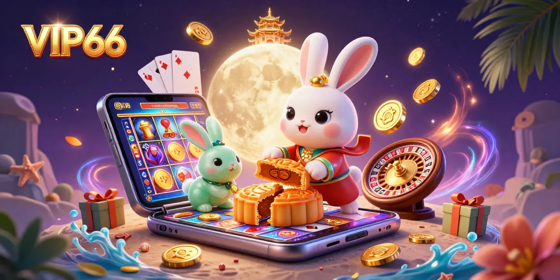 Experience the excitement of VIP66 with moon rabbit characters and dynamic casino elements.