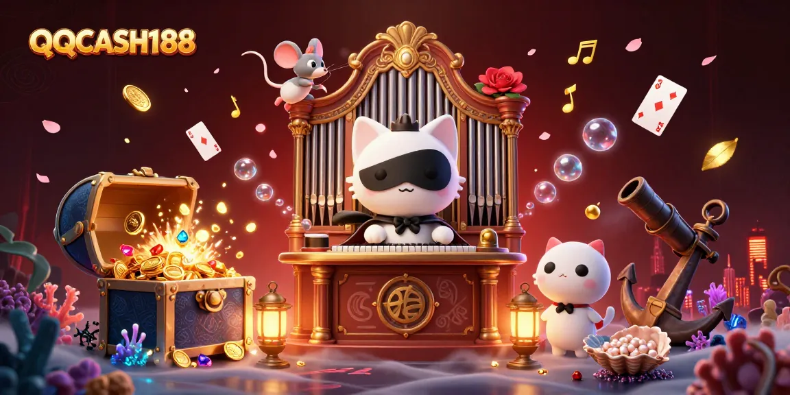 Experience thrilling gaming adventures with QQCASH188 in this vibrant casino illustration.