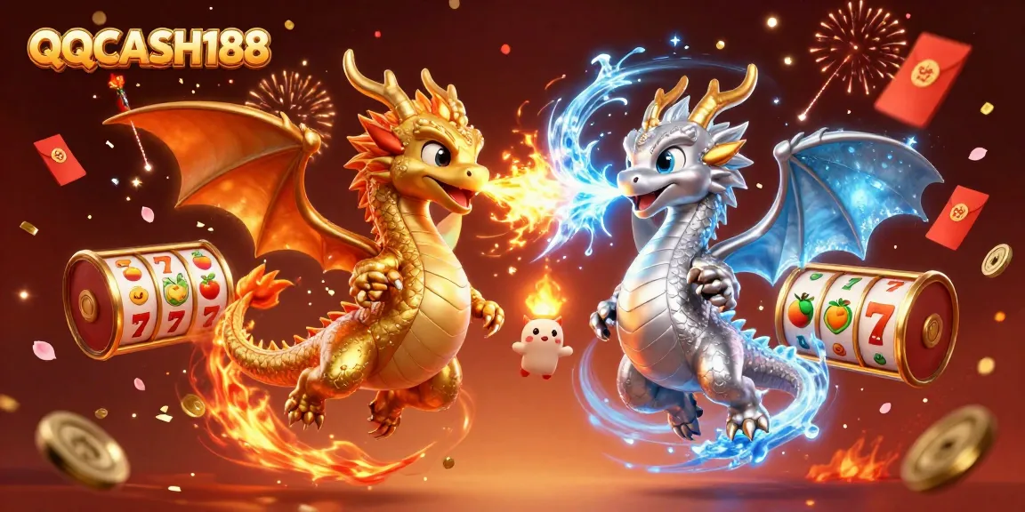 Engage with thrilling gameplay at QQCASH188, featuring a vibrant dragon scene with dynamic slot elements.