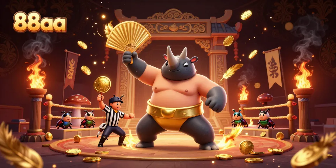 Join the excitement at 88aa as a rhinoceros beetle champion triumphs in a dazzling casino scene.
