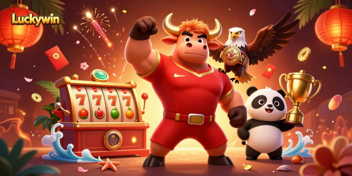 Experience the thrill of Luckywin as our mascot celebrates with sports-themed action and gaming elements.